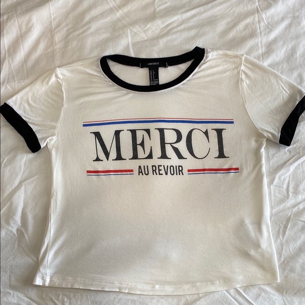 Forever 21 Merci Au Revoir Women's White T-Shirt